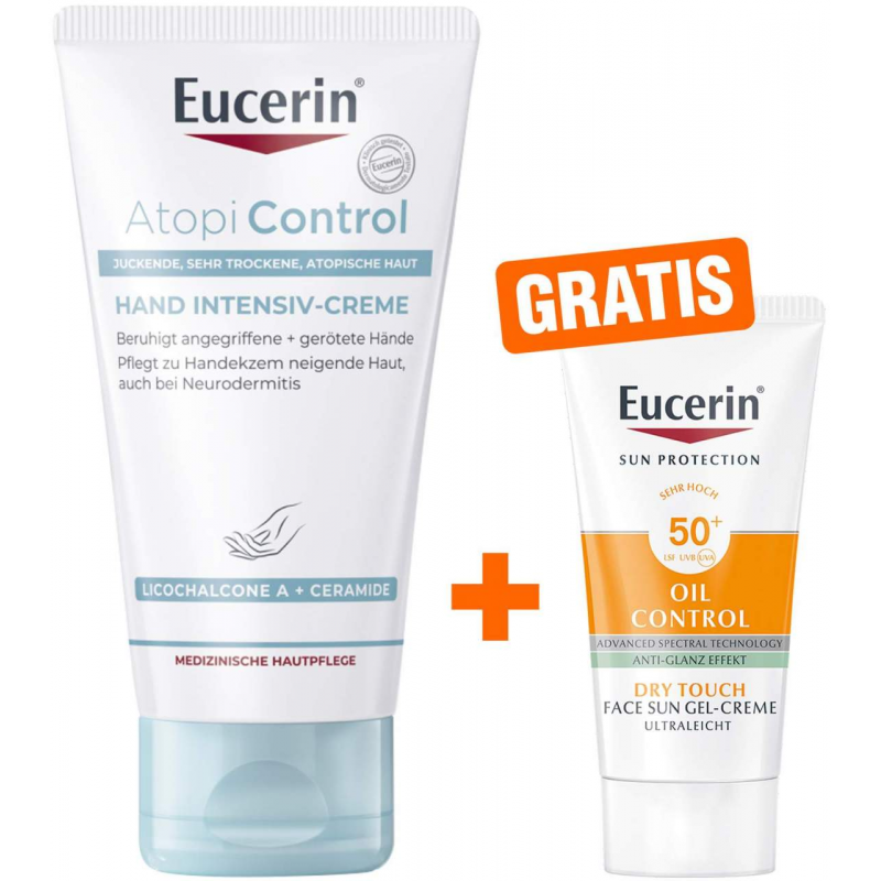 Eucerin AtopiControl Hand Intensiv 75 ml Creme + gratis Eucerin Sun Gelcreme Oil Control 20 ml