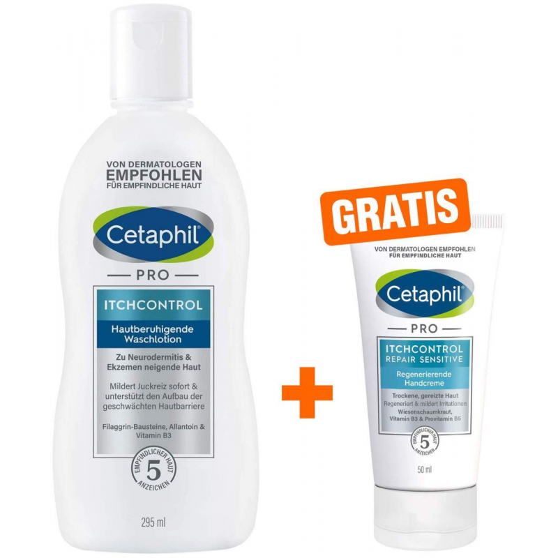 Cetaphil Pro Itch Control Waschlotion 295 ml + gratis Repair Sensitive regenerierende Handcreme 50 ml