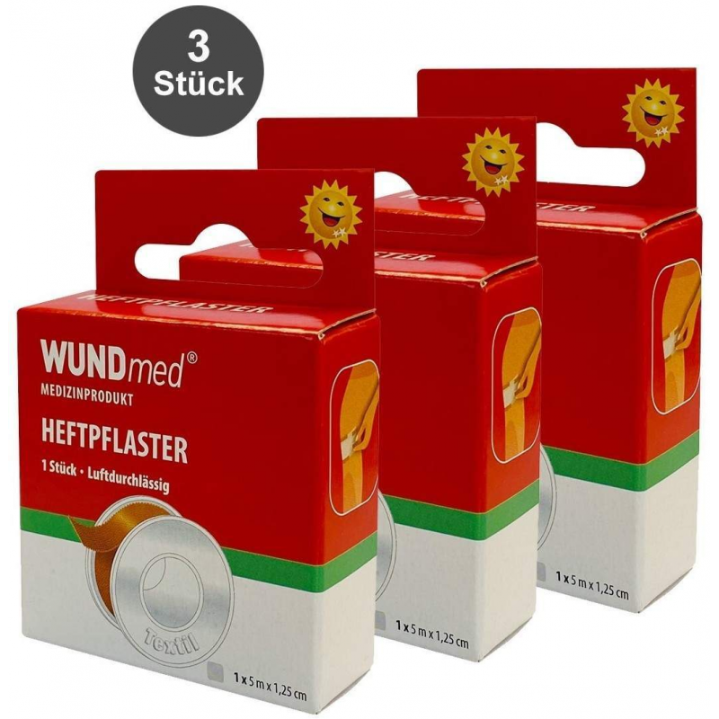 Heftpflaster Textil 5 m x 1,25 cm 3 Stück