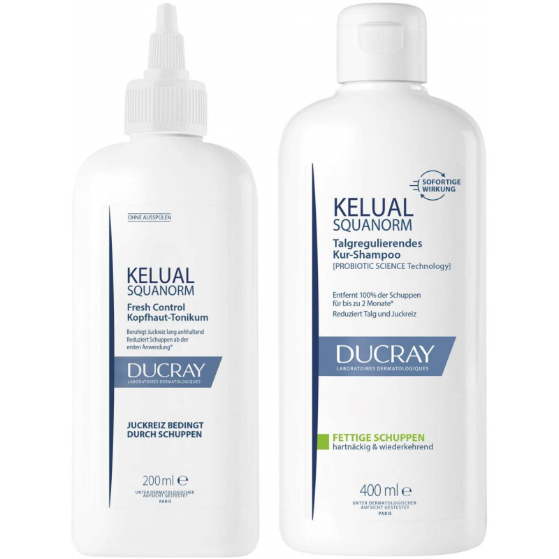 Ducray Kelual Squanorm Kopfhaut Tonikum 200 ml + Kelual Squanorm fettige Schuppen 400 ml Shampoo
