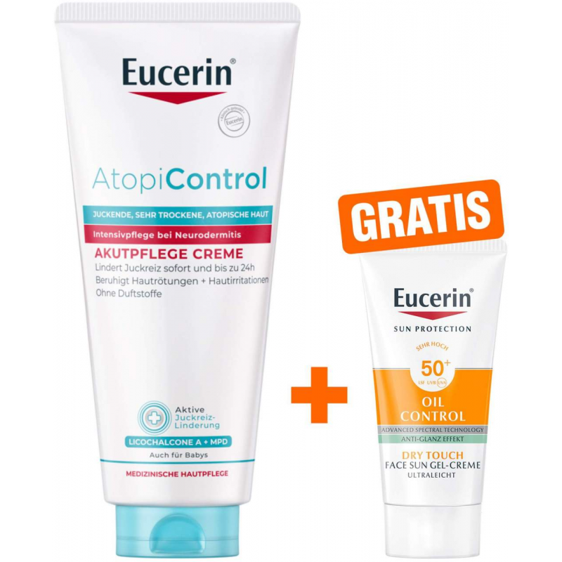 Eucerin AtopiControl Akut Creme 100 ml + gratis Eucerin Sun Gel-Creme Oil Control 20 ml