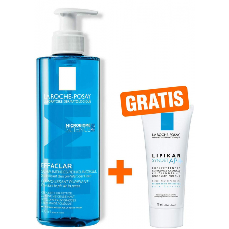 La Roche Posay Effaclar schäumendes Reinigungsgel 400 ml + gratis Lipikar Syndet AP+ 15 ml