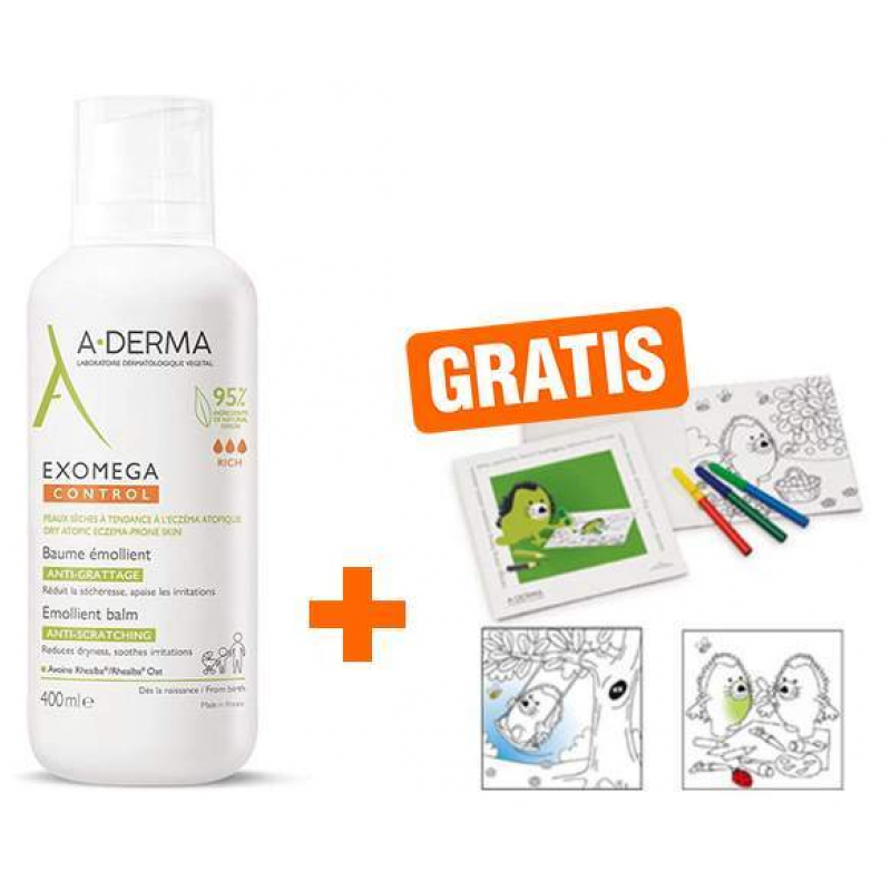 A-Derma Exomega Control Balsam rückfettend 400 ml + gratis Malbuch