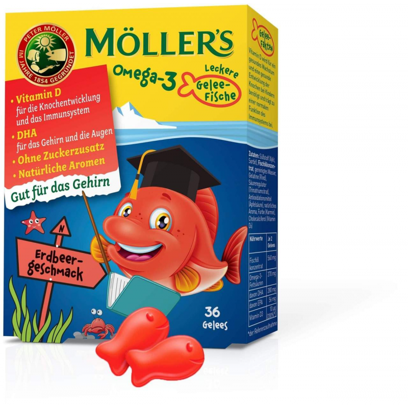 Möller s Omega-3 Gelee Fisch Erdbeere Kautabletten 36 Stück