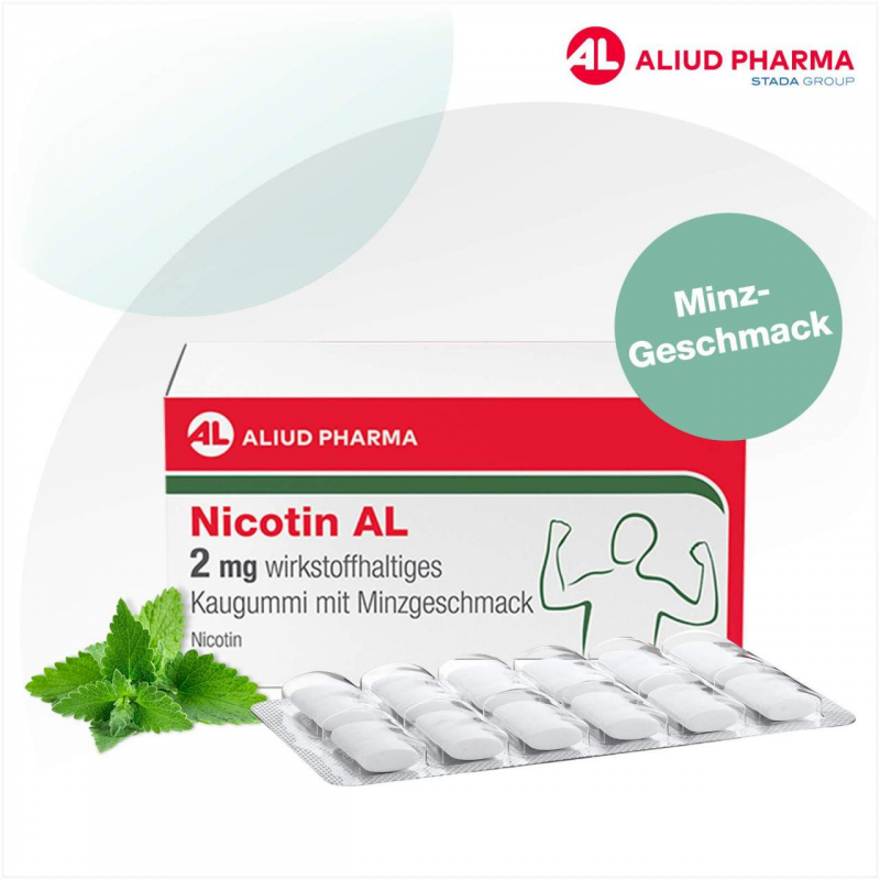 Nicotin AL 2 mg wirkstoffhaltiges Kaugummi mit Minzgeschmack 204 Stück