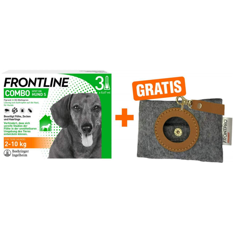 Frontline Combo Spot on Hund S 2-10 kg 3 Pipetten + gratis Frontline Hundekotbeutelspender