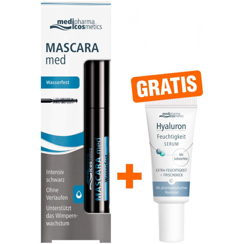 medipharma cosmetics Mascara med wasserfest 5 ml + gratis Hyaluron Feuchtigkeit Serum 5 ml
