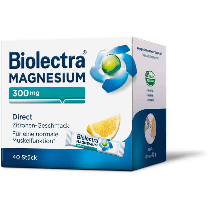 Biolectra Magnesium 300 mg Direct Zitronengeschmack 40 Beutel