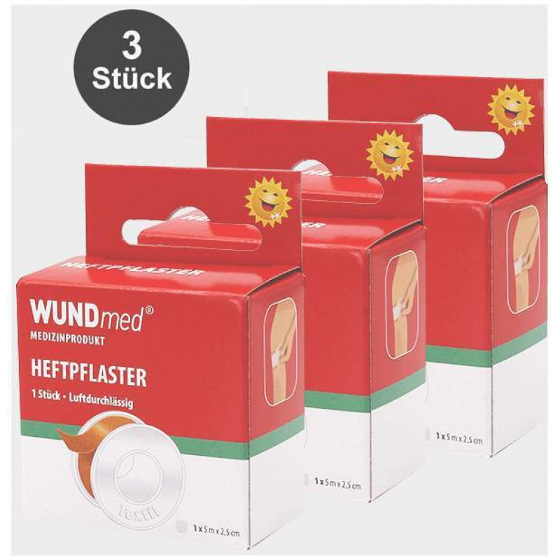 Heftpflaster Textil 500 cm x 2,5 cm 3 Stück