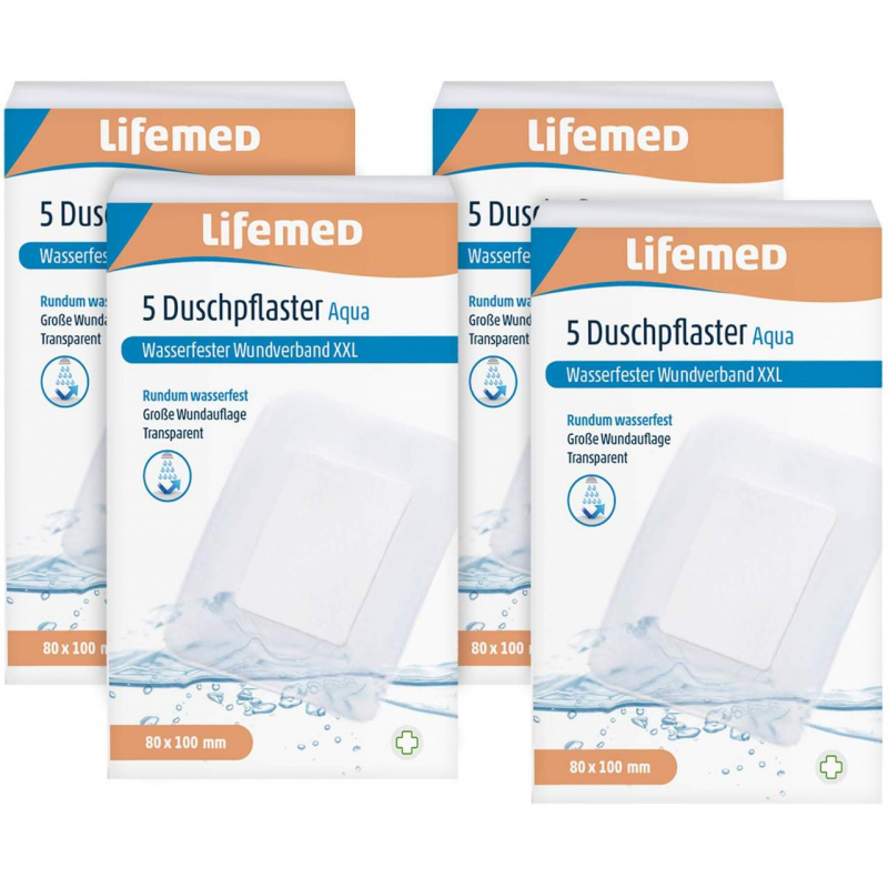 Duschpflaster XXL Aqua 4er Set 10 x 8 cm Transparent wasserfest LIFEMED