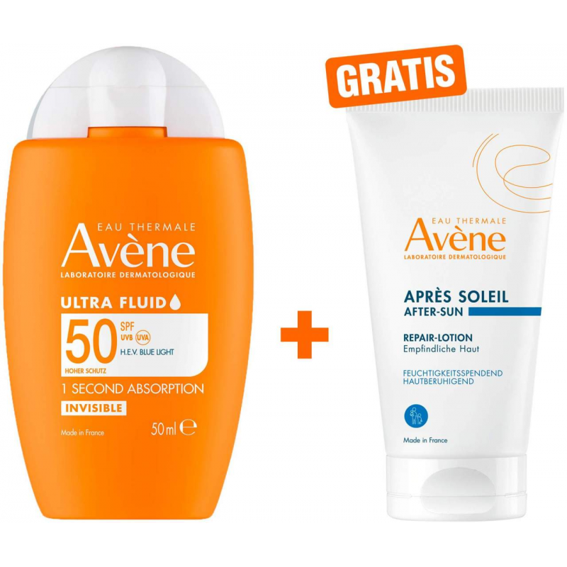 Avene Ultra Fluid Invisible SPF 50 50 ml + gratis Avene Repair - Lotion nach der Sonne 50 ml