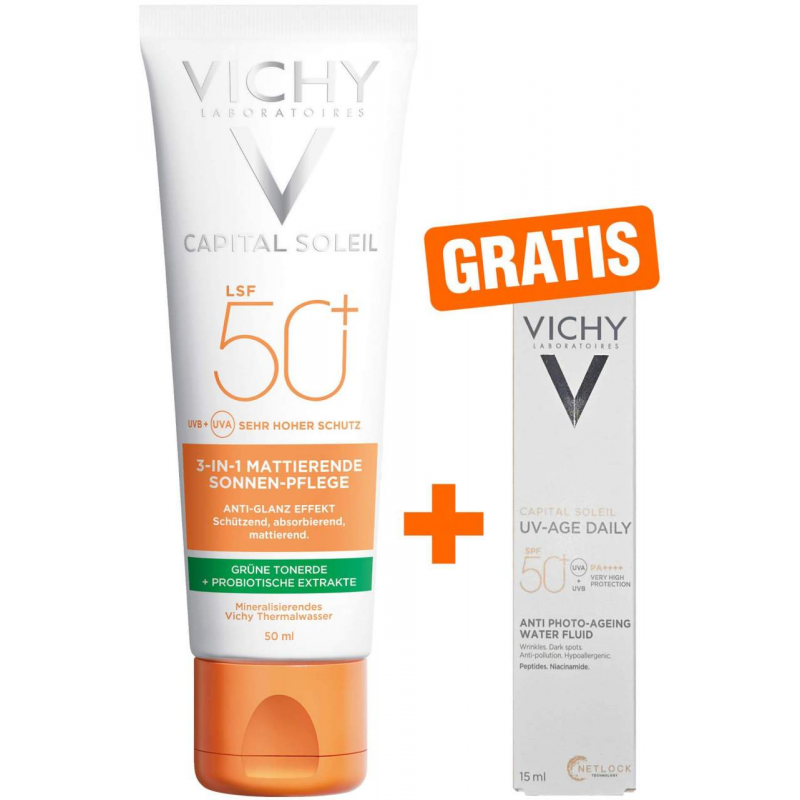 Vichy Capital Soleil mattierende Sonnenpflege LSF 50+ 50 ml + gratis Vichy Capital Soleil UV-Age Daily LSF 50+ 15 ml