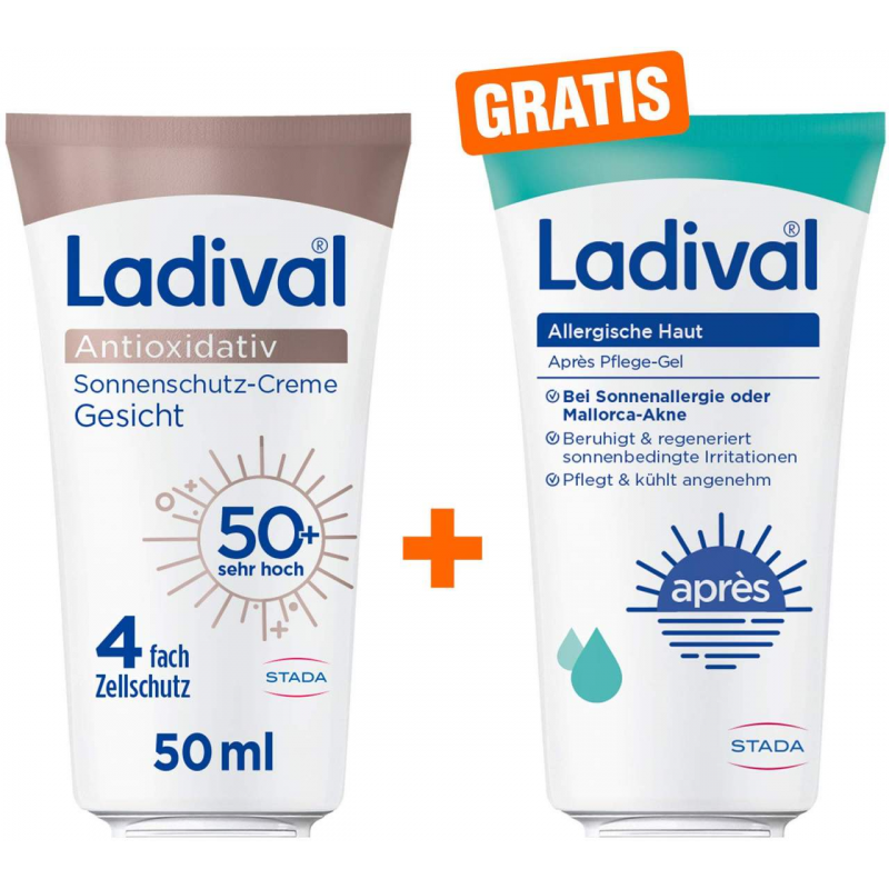 Ladival Antioxidativ Sonnenschutz Creme Gesicht LSF 50+ + gratis Ladival allergische Haut Apres Pflege-Gel 50 ml