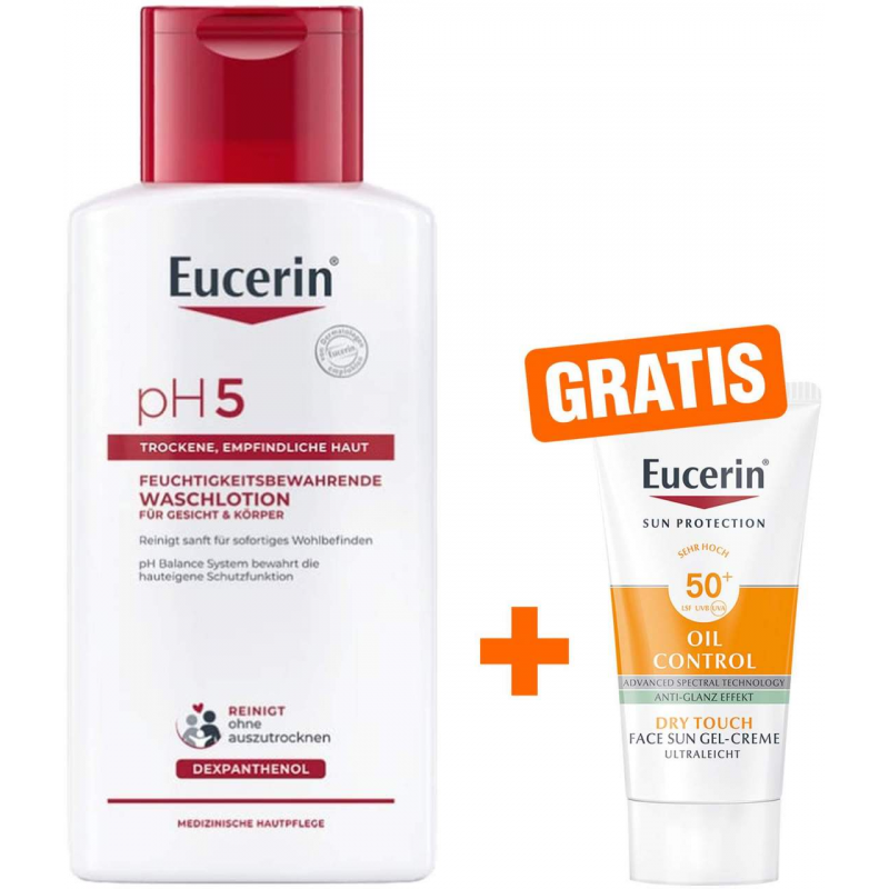 Eucerin pH5 Waschlotion 200 ml empfindliche Haut + gratis Eucerin Sun Gelcreme Oil Control 20 ml