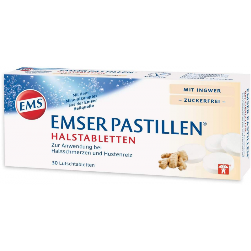 Emser Pastillen Halstabletten mit Ingwer zuckerfrei 30 Stück