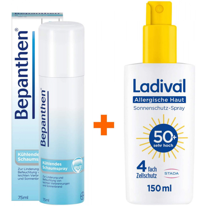 Bepanthen Schaumspray 75 ml + Ladival allergische Haut Sonnenschutz-Spray LSF50+ 150 ml