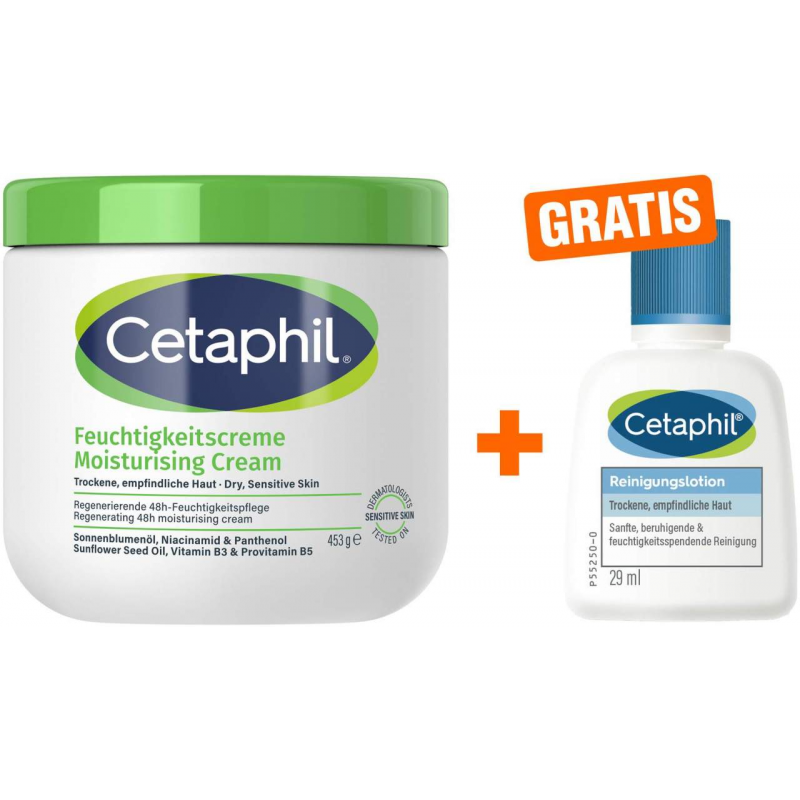 Cetaphil Feuchtigkeitscreme 453 g + gratis Reinigungslotion 29 g