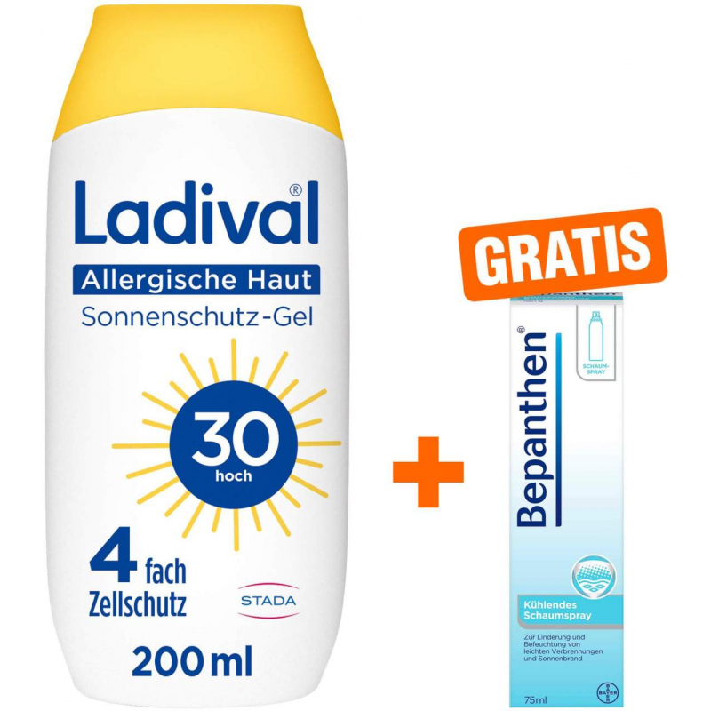 Ladival Sonnenschutz Gel Allergische Haut LSF 30 200 ml Gel + Bepanthen 75 ml kühlendes Schaumspray