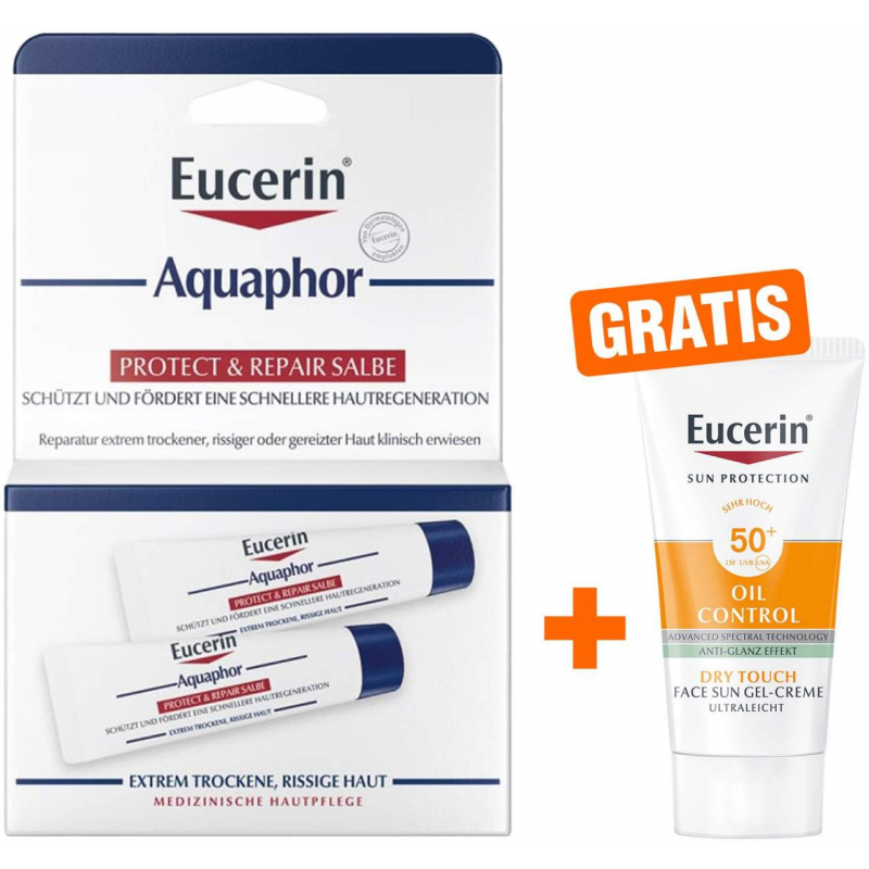 Eucerin Aquaphor Protect & Repair 2 x 10 ml Salbe + gratis Eucerin Sun Gel-Creme Oil Control 20 ml
