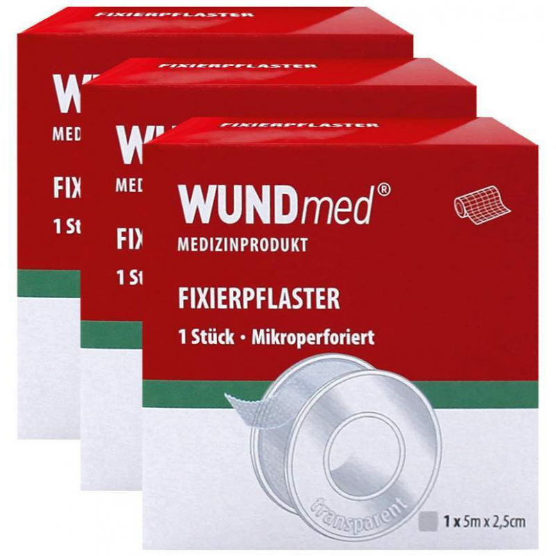 Fixierpflaster 5 m x 2,5 cm, transparent, 3er-Set