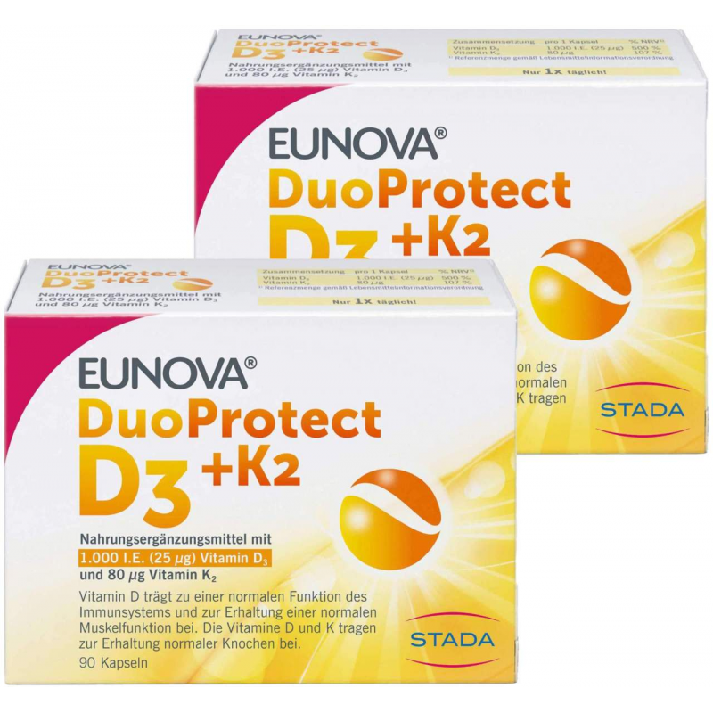 Eunova DuoProtect D3 + K2 1000 I.E. 2 x 90 Kapseln