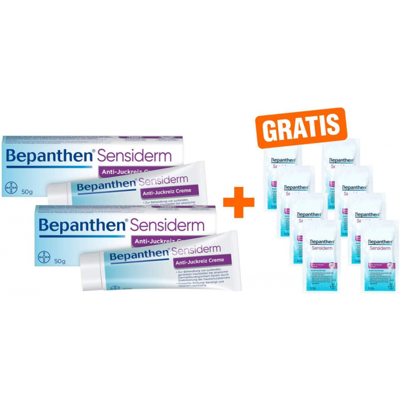 Bepanthen Sensiderm Anti-Juckreiz Creme 2 x 50 g + gratis 8 x 3,5 g Creme Sachet