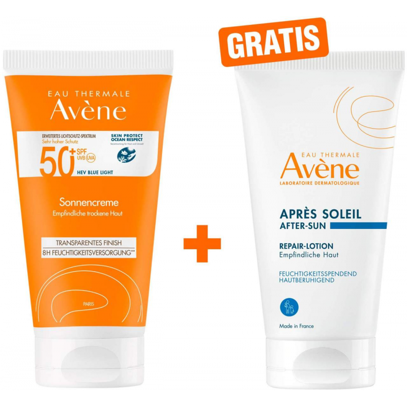 Avene Sonnencreme SPF 50+ mit Duftstoffen + gratis Repair-Lotion nach der Sonne 50 ml
