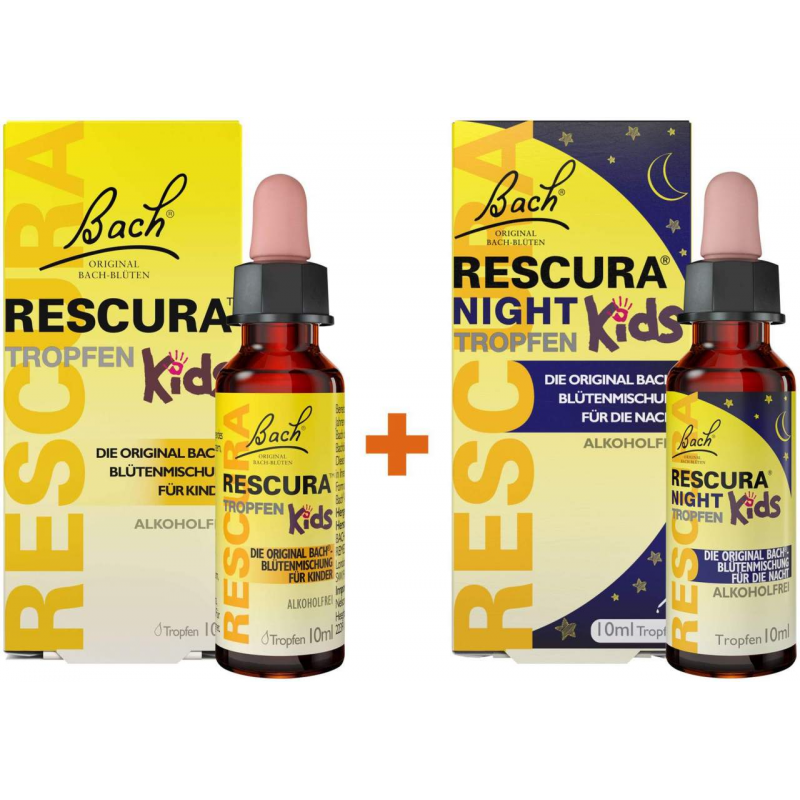 Bach Original Rescura Kids 10 ml Tropfen + Rescura Night Kids alkoholfrei 10 ml Tropfen