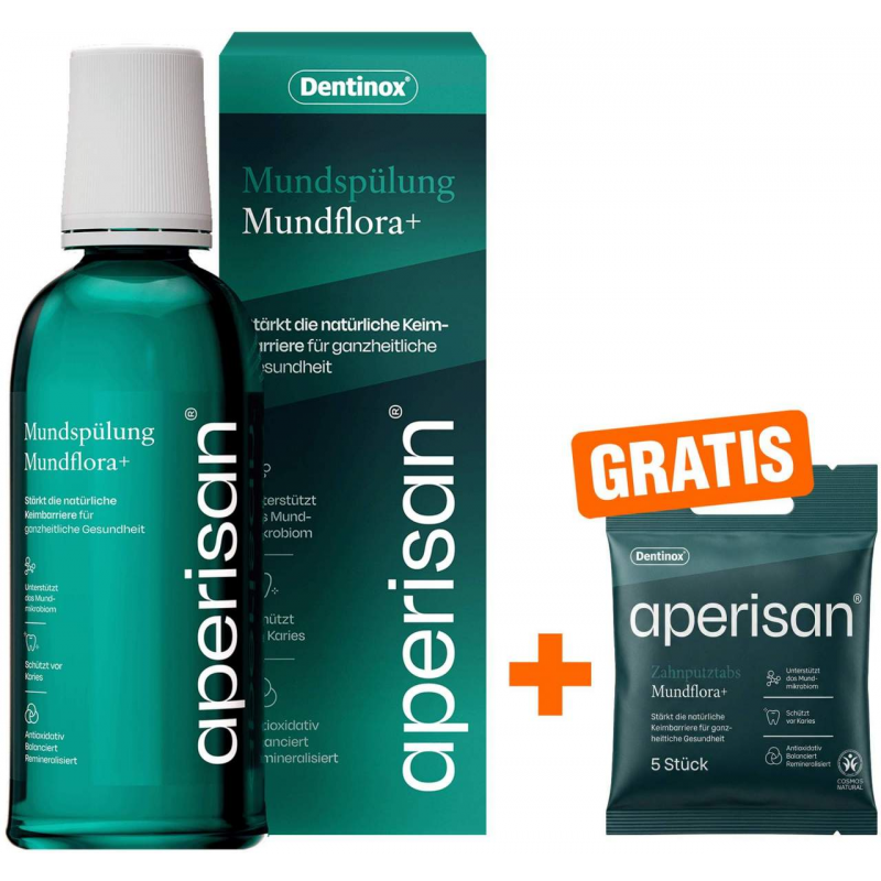 Aperisan Mundspülung Mundflora+ 400 ml + gratis Aperisan Zahnputztabs 5 Stück