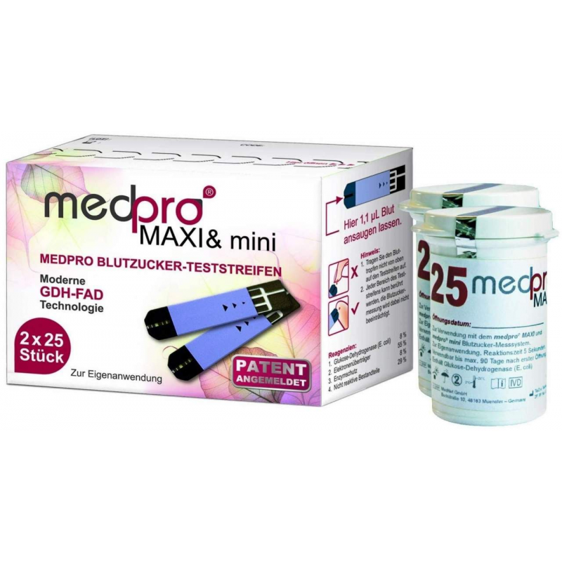 Medpro Mini&Maxi Blutzucker Test-Streifen 50 Stück