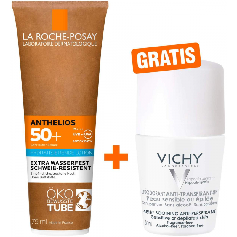 La Roche Posay Anthelios Milch LSF 50+ 75 ml + gratis Vichy Deo Roll-on Anti Flecken 48h 50 ml