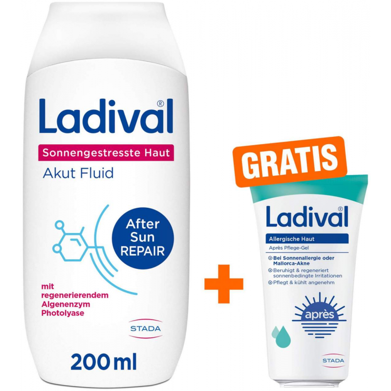 Ladival sonnengestresste Haut Akut Fluid 200 ml + gratis Ladival allergische Haut Apres Pflege-Gel 50 ml
