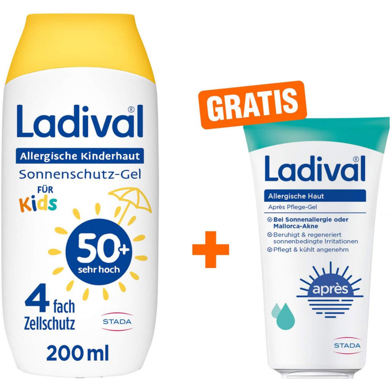 Ladival allergische Kinderhaut Gel LSF 50+ 200 ml + gratis allergische Haut Apres Pflege Gel 50 ml