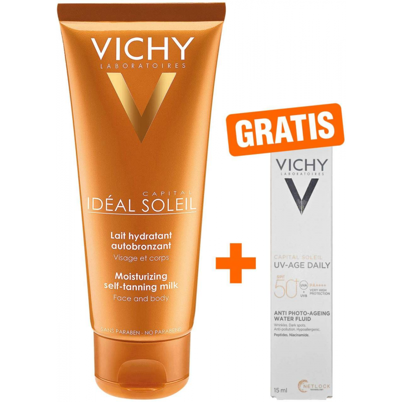 Vichy Ideal Soleil Selbstbräuner Milch für Gesicht und Körper 100 ml + gratis Capital Soleil UV-Age Daily LSF 50+ 15 ml