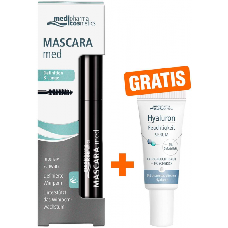 medipharma cosmetics Mascara med Definition & Länge 5 ml + gratis Hyaluron Feuchtigkeit Serum 5 ml