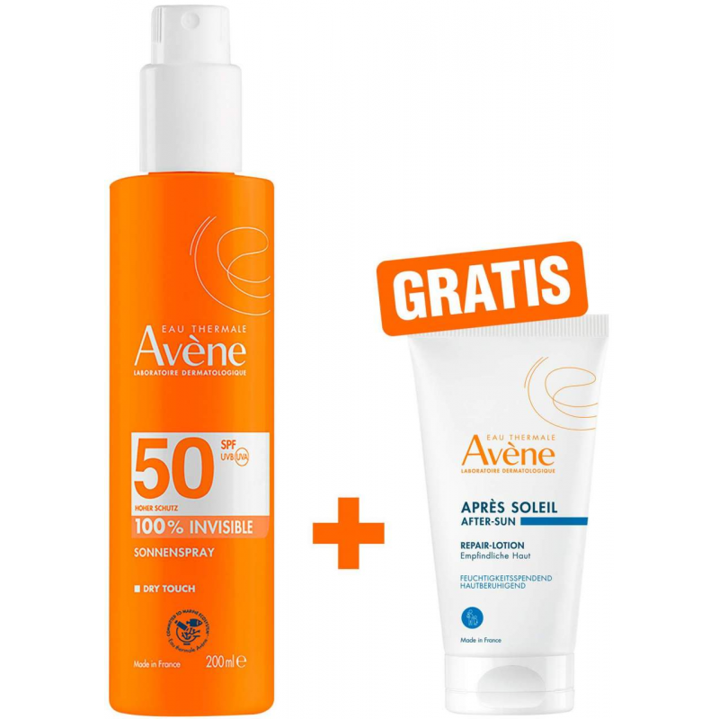 Avene Sonnenspray SPF 50 200 ml + gratis Avene Repair - Lotion nach der Sonne 50 ml