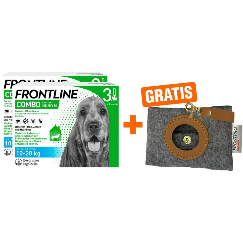 Frontline Combo Spot On Hund M 10-20 kg 2 x 3 Pipetten + gratis Frontline Hundekotbeutelspender