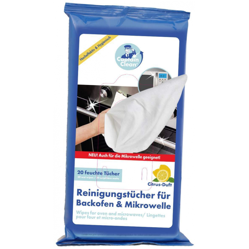 Captain Clean Reinigungstücher für Backofen und Mikrowelle, 20er-Pack Feuchttücher