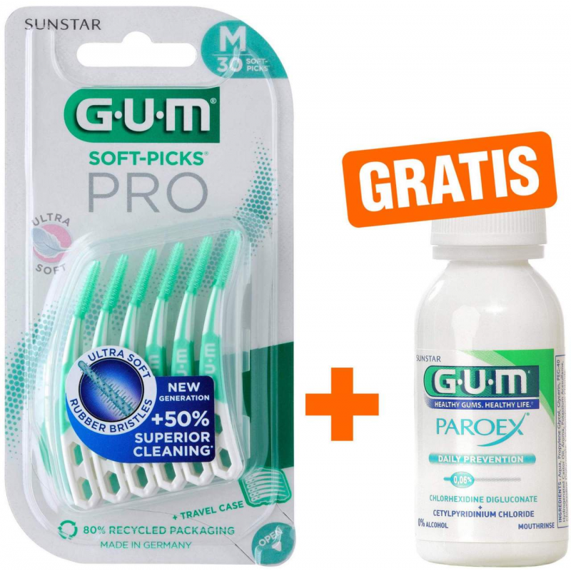 Gum Soft-Picks Pro medium 30 Stück im Travel Case + gratis Paroex 0,06 CHX Mundspülung 30ml