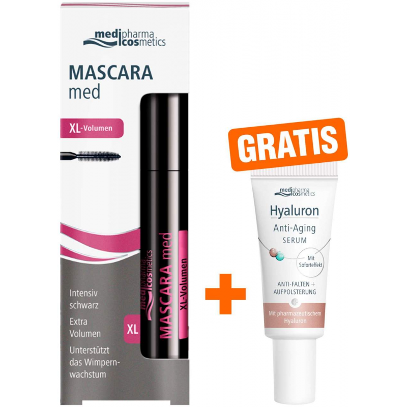 medipharma cosmetics Mascara Med XL-Volumen 6 ml + gratis Hyaluron Anti - Aging Serum 5 ml
