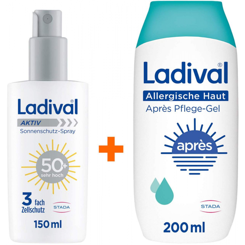 Ladival Aktiv Sonnenschutz-Spray LSF 50+ 150 ml + allergische Haut Apres Pflege Gel 200 ml