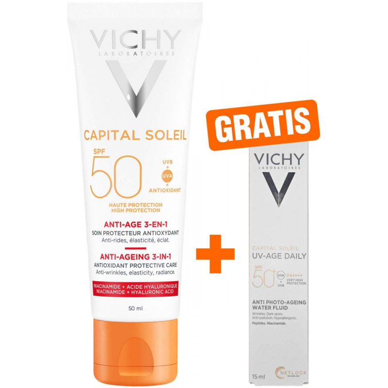 Vichy Capital Soleil Anti-Age Creme LSF50+ 50 ml + gratis Vichy Capital Soleil UV-Age Daily LSF 50+ 15 ml