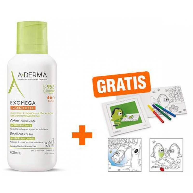 A-Derma Exomega Control Creme rückfettend 400 ml + gratis Malbuch