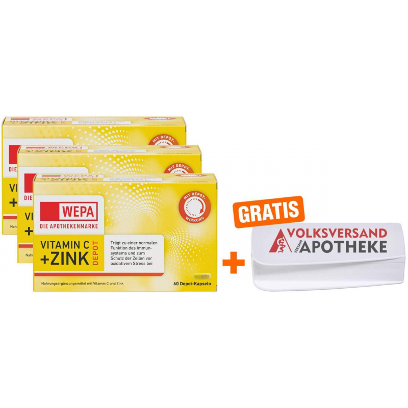 WEPA Vitamin C+Zink 3 x 60 Kapseln + gratis Pillendose