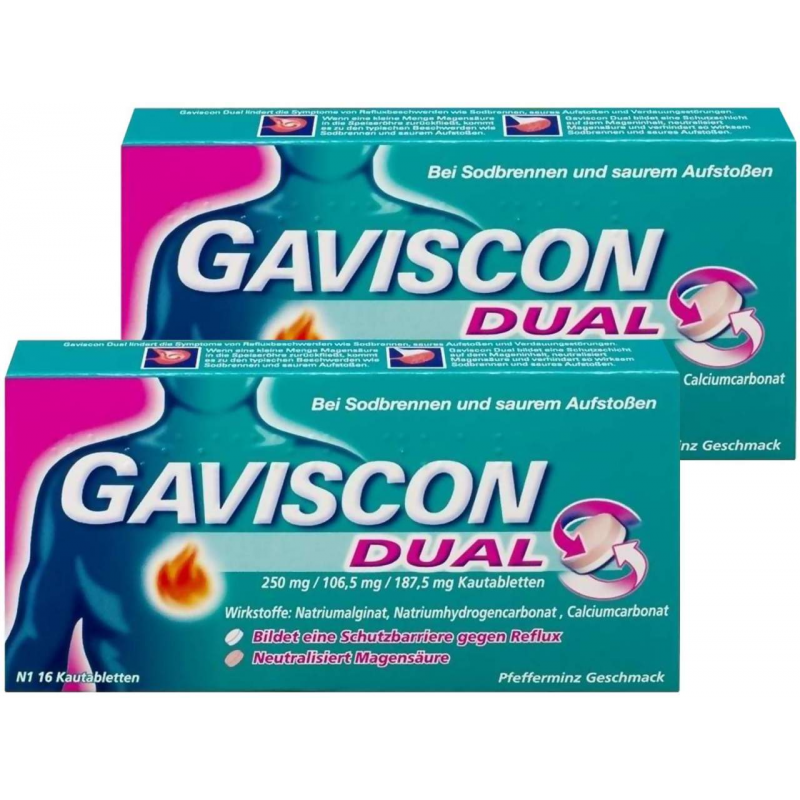Gaviscon Dual 250 mg - 106,5 mg -187,5 mg 2 x 16 Kautabletten