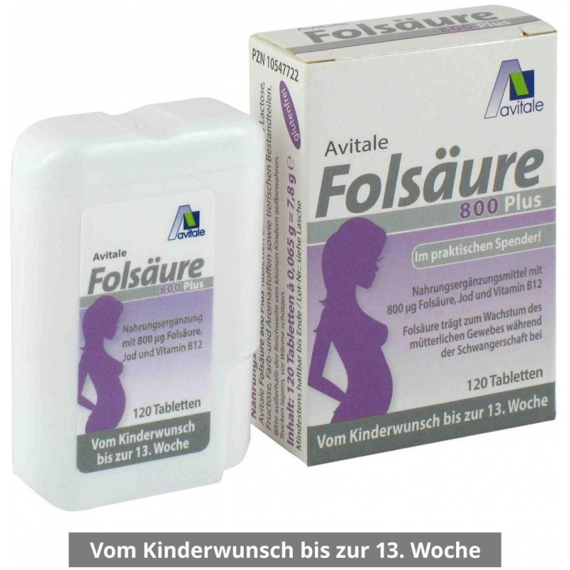 Folsäure 800 Plus B12 + Jod 120 Tabletten