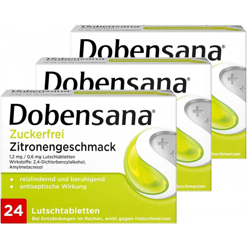 Sparset Dobensana Zuckerfrei Zitronengeschmack 1,2 mg - 0,6 mg 3 x 24 Lutschtabletten