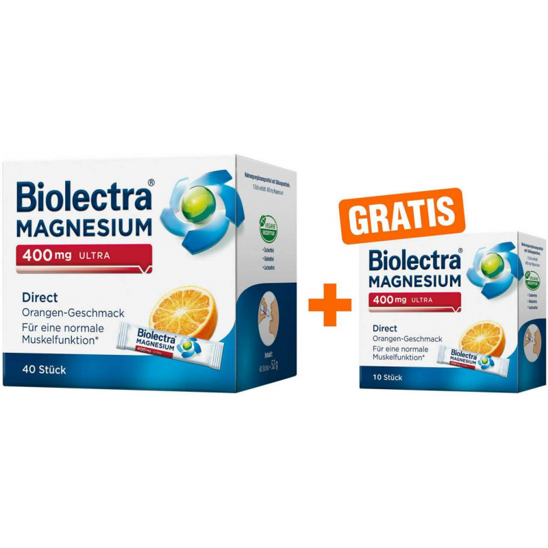 Biolectra Magnesium 400 mg ultra Direct Orangengeschmack 40 Pellets + gratis 10 Stück