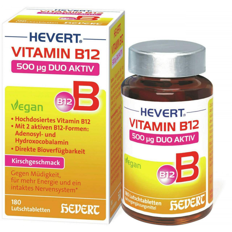 Vitamin B12 Hevert 500 µg Duo Aktiv 180 Lutschtabletten