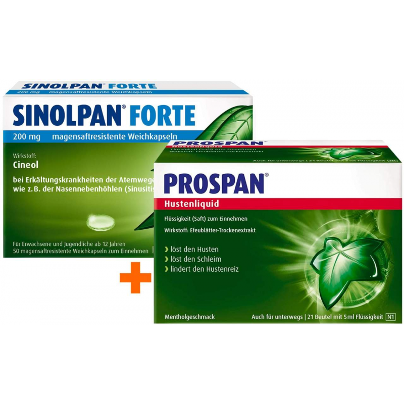 Sinolpan Forte 200 mg 50 magensaft resistente Weichkapseln + Prospan Hustenliquid 30 x 5 ml
